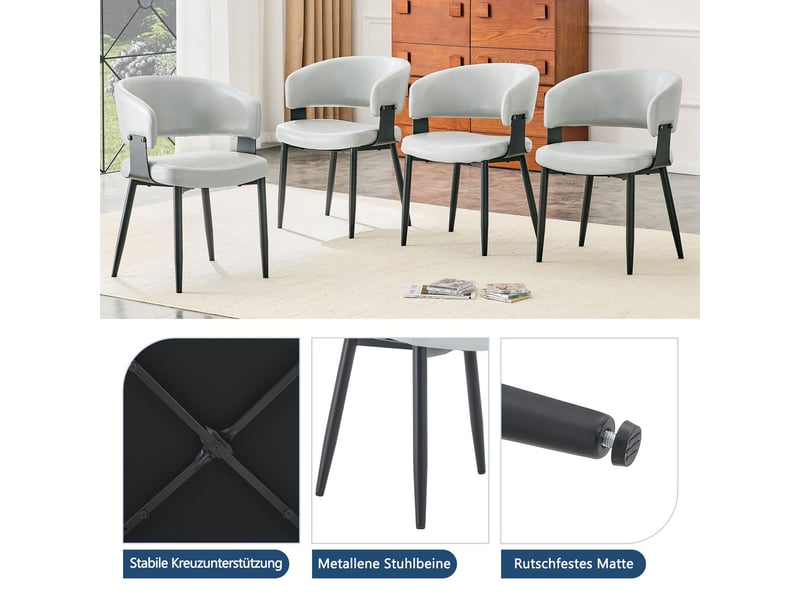  Lot de chaises 2 pièces style mid-century moderne design rétro accoudoirs en forme de tonneau dossier à motif revêtement en similicuir pieds stables usage maison et restaurants  - Conforama D