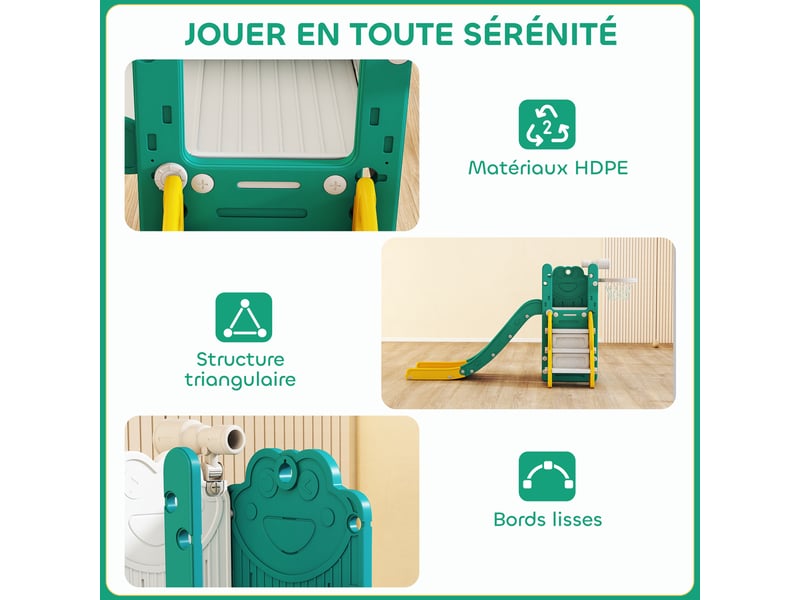 Toboggan pour tout-petits 5 en 1 toboggan autoportant pour enfant avec panier de basket, télescope, 178x70x86cm, jaune - Conforama R