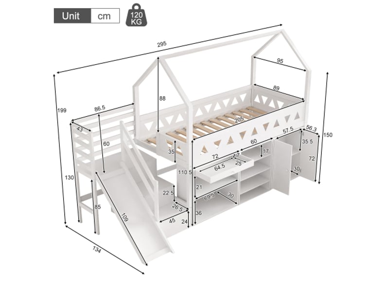  Lit mezzanine 90x200 cm coloris blanc bois massif lit enfant blanc - Conforama C