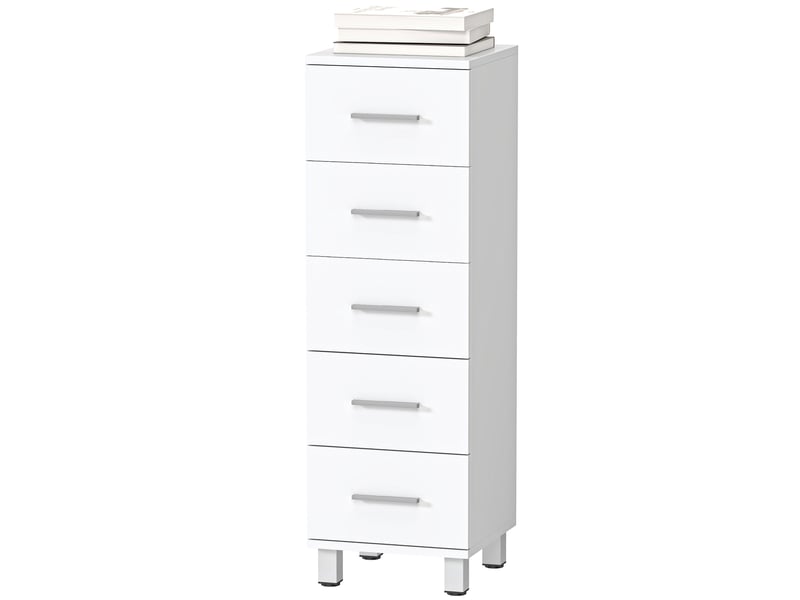 Meuble de salle de bain 5 tiroirs en panneau mélaminé blanc 30 x 30 x 95 cm  - Conforama B