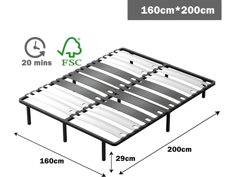  Ensemble matelas à ressorts + sommier avec lattes larges 160x200cm, epaisseur du matelas 20cm  - Conforama D