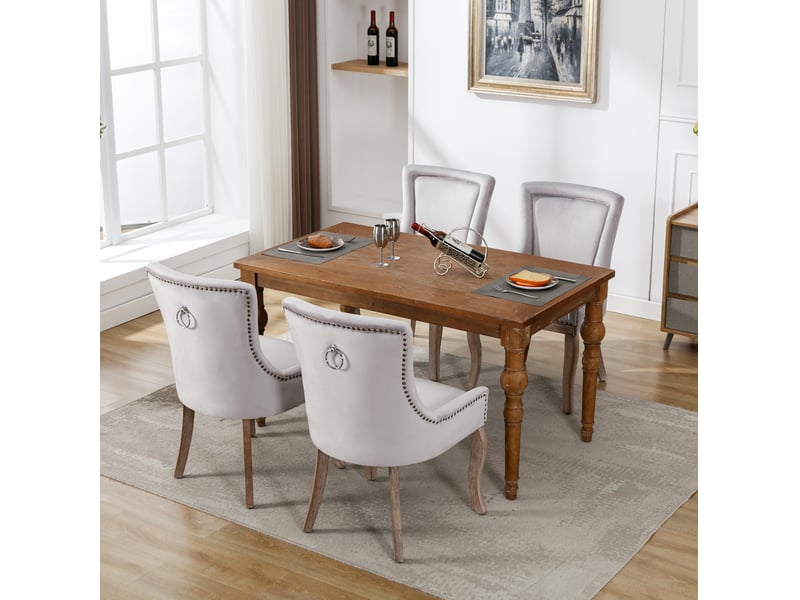  Lot de 4 chaises de salle à manger 55x61x91 cm velours gris  - Conforama C