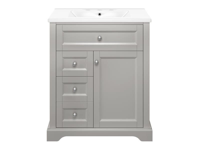  Meuble sous-vasque sur pied avec vasque en céramique gris 76 x 46 x 87 cm  - Conforama A