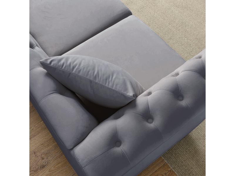  Canapé droit chesterfield en velours, capitonnage à boutons, clous argentés, bras recourbés, 5 places soit un canapé 3 places et un canapé 2 places, gris  - Conforama E