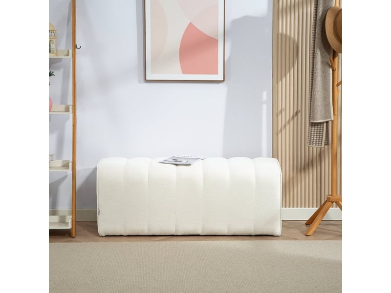  Banc de lit tcqpz rembourré 110 x 40 x 44 cm tissu aspect lin crème blanc  - Conforama D