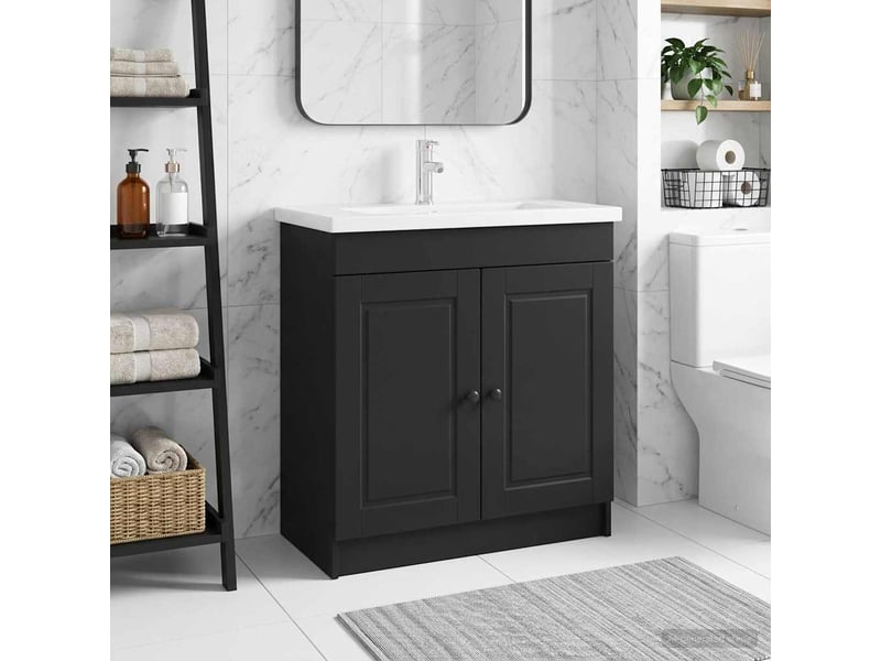  Armoire sous évier de salle de bain, meuble de rangement noir 56x37.5x81 cm shl4286  - Conforama B