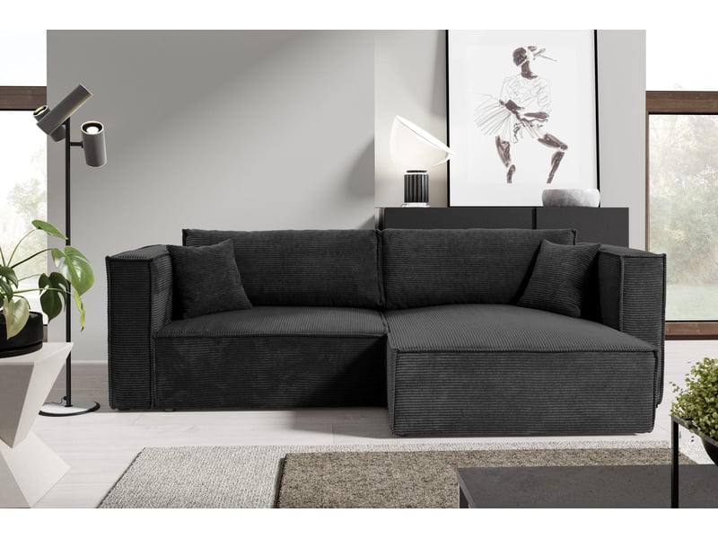  Canapé d'angle convertible en velours côtelé keymon noir  - Conforama B