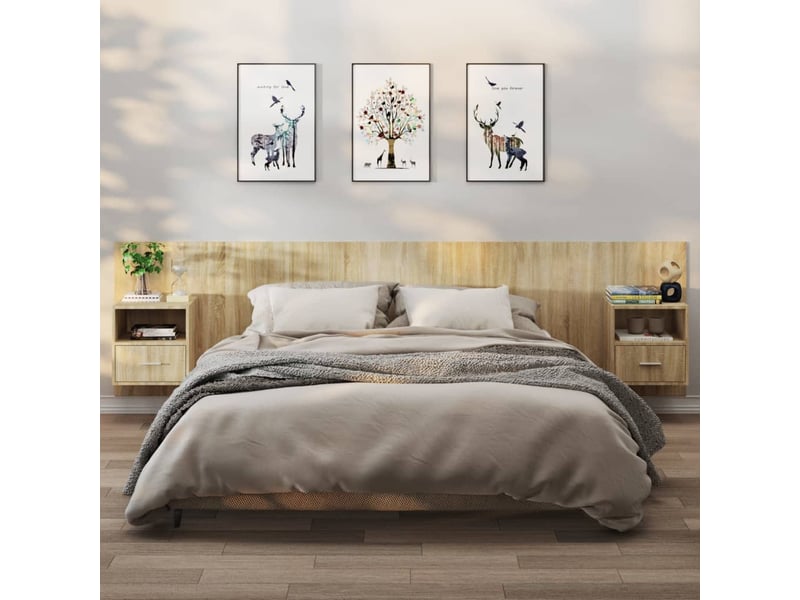  Tables de chevet murales 2 pièces chêne sonoma  - Conforama B