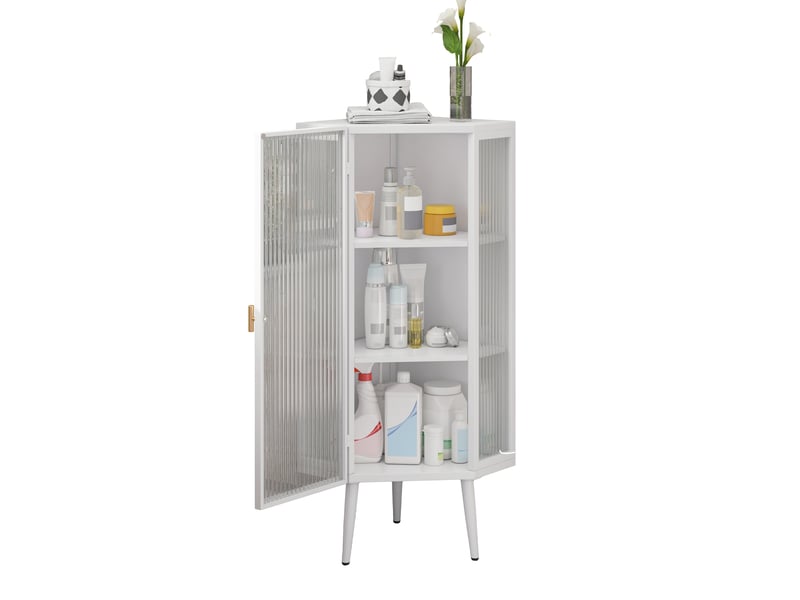 Armoire d’angle 56*42.5*110cm en métal et verre trempé avec porte et étagères blanche chicfurn - Conforama A
