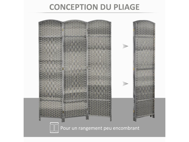  Paravent intérieur en bois 3 panneaux séparateur de pièce pliable pour salon chambre gris 135 x 180 cm  - Conforama D
