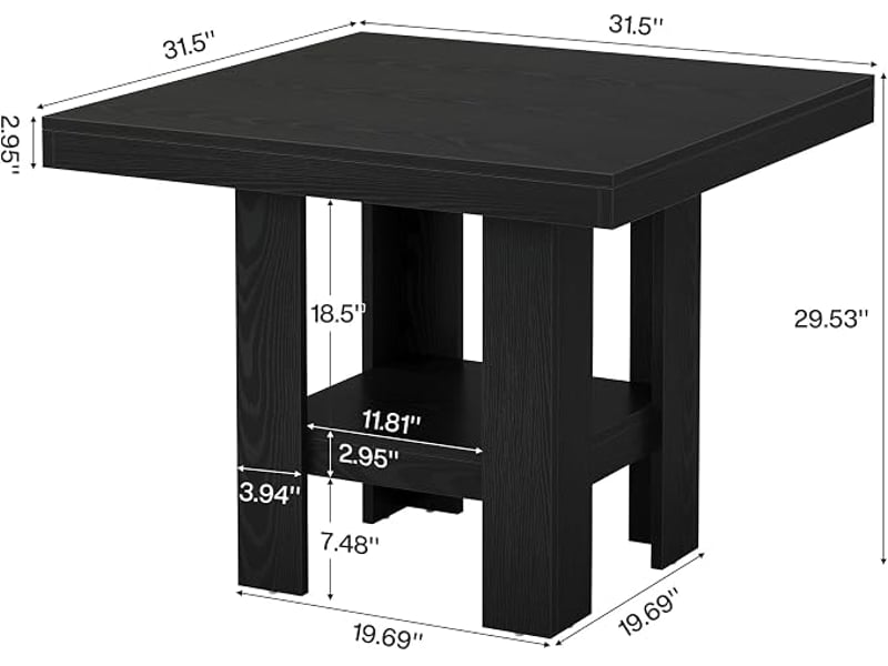  Table à manger pour 2 personnes, 80 x 80 x 75 cm, carré table de salle à manger industrielle pour salle à manger, cuisine, salon, noir  - Conforama C