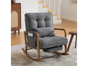 Fauteuil à bascule de salon 70x80x92cm – rocking chair avec repose-pieds rétractable, dossier inclinable et oreiller lombaire – velours côtelé - gris