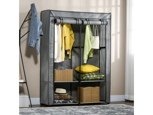 Armoire en tissu, solution de rangement, 4 étagères, 2 tringles, grise
