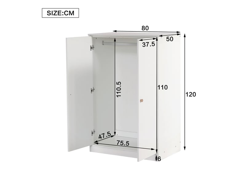  Armoire à vêtements 80x50x120 cm 2 portes mdf blanche avec tringle, idéale pour chambre, salon ou chambre d’enfant  - Conforama C