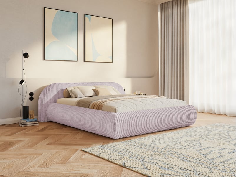  Selsey shels - lit rembourré - 200x200 cm - velours côtelé rose Shels Low - Conforama C