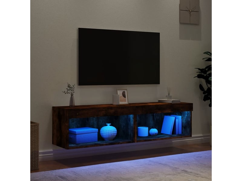  Lot de 2 meuble tv avec lumières led chêne fumé 60x30x30 cm  - Conforama C