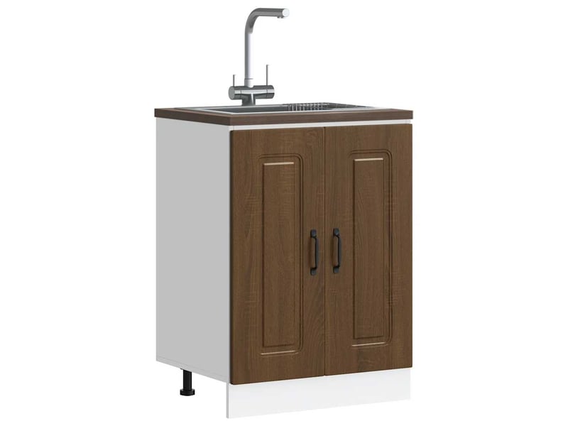  Meuble de cuisine, meuble bas pour évier kalmar chêne marron bois d'ingénierie  - Conforama B