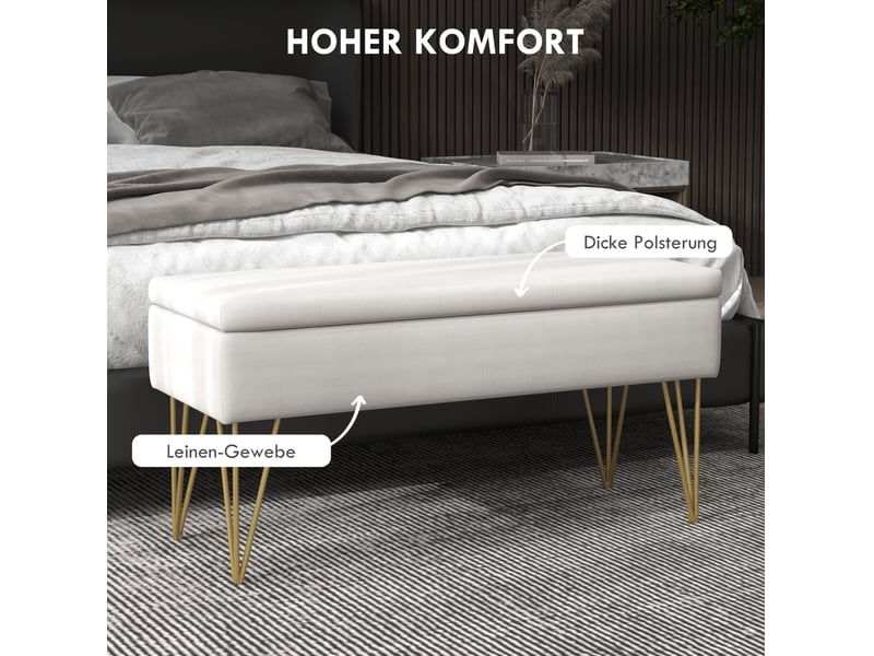  Banc de rangement tcqpz rembourré 100 x 40 x 49 cm en polyester aspect lin crème  - Conforama E