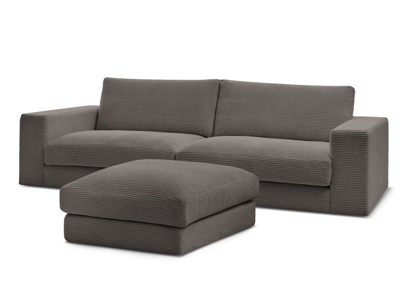  Bobochic canapé droit fixe 3 places leonard velours côtelé avec pouf marron LEONARD - Conforama A