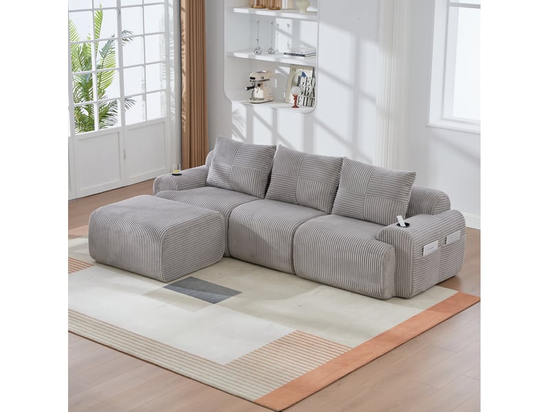  Canapé modulaire 3 places 268x174x80 cm porte-gobelets gris clair  - Conforama C