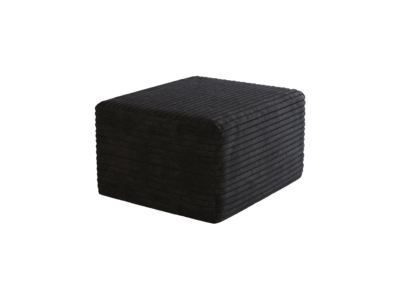 Pouf ottoman 1 place avec rembourrage en mousse haute élasticité, revêtement côtelé en tissu noir 65 × 60 × 38 cm - Conforama A
