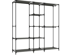 Armoire textile ouverte noire 182 x 43 x 182 cm avec 3 tringles et 5 étagères, montage sans outil pratique