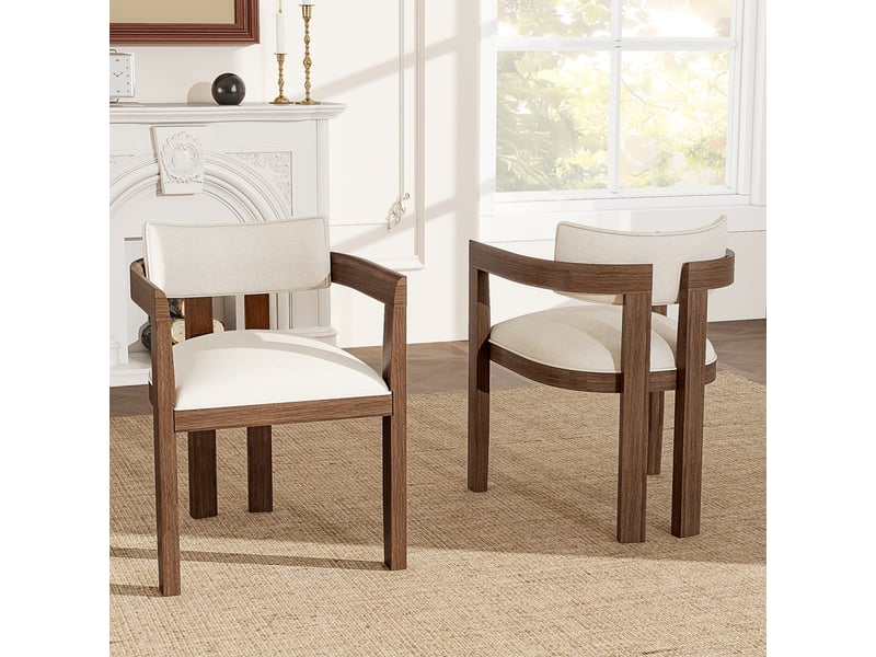  Lot de 6 chaises de salle à manger 60,5x57,5x78,5 cm, design classique, avec accoudoirs, bois, teinte noyer  - Conforama D