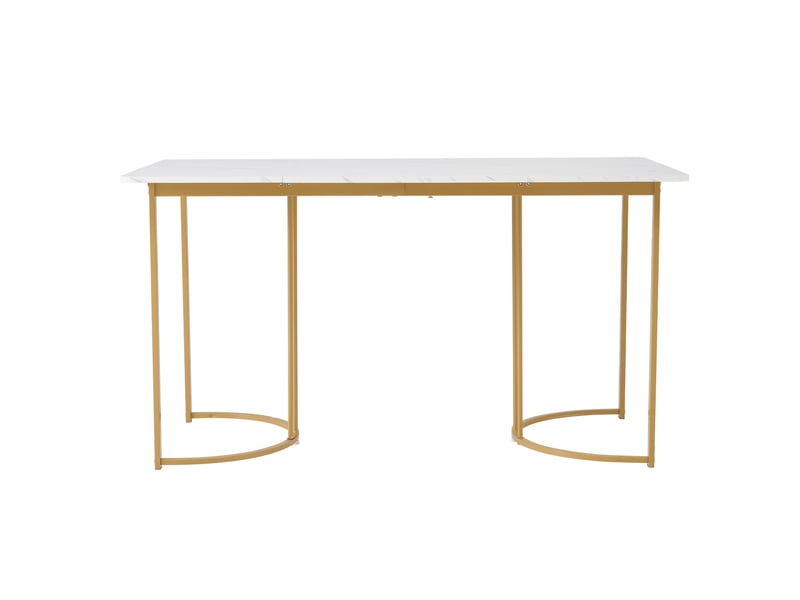  Ensemble table à manger avec 4 chaises, table à manger 140 x 80 cm, plateau mdf blanc effet marbre et pieds en métal doré  - Conforama D
