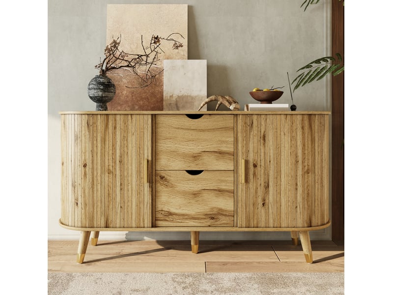 Buffet bas 140 x 40 x 79,5 cm en mdf, 2 portes coulissantes, 2 tiroirs naturel - Conforama B