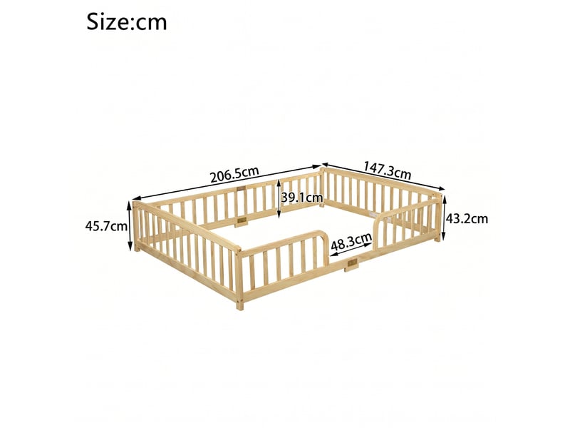  Lit au sol enfant 140x200 cm avec barrière de sécurité - bois de pin naturel accès central  - Conforama C