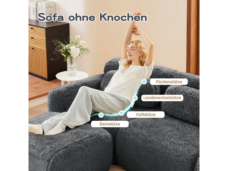  Canapé modulable, canapé 3 places – en tissu, base antidérapante, sans montage, gris, mousse haute densité  - Conforama W