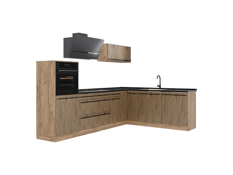 Vicco cuisine en angle, chêne artisanchêne doré, 287 x cm plan de travail anthracite - Conforama A