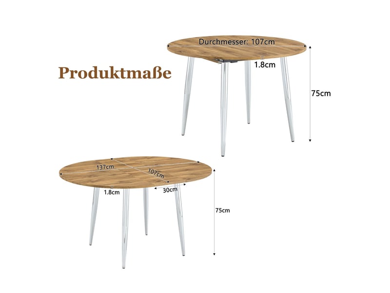  Table à manger plateau extensible table de salle à manger format rond conversion en ovale  - Conforama C