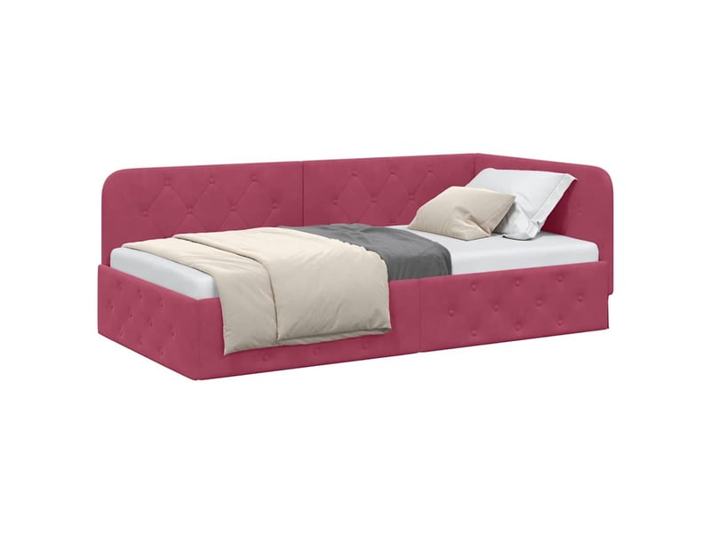  Lit simple- lit adulte -  cadre de lit d'angle bordeaux 100 x 200 cm velours  - Conforama B