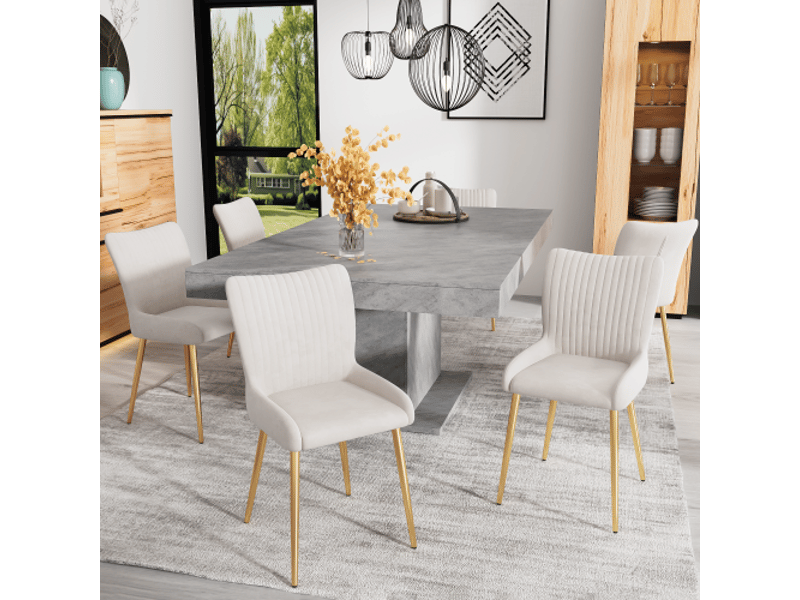  Lot de 4 chaises de salle à manger en velours beige, pieds métal doré  - Conforama C