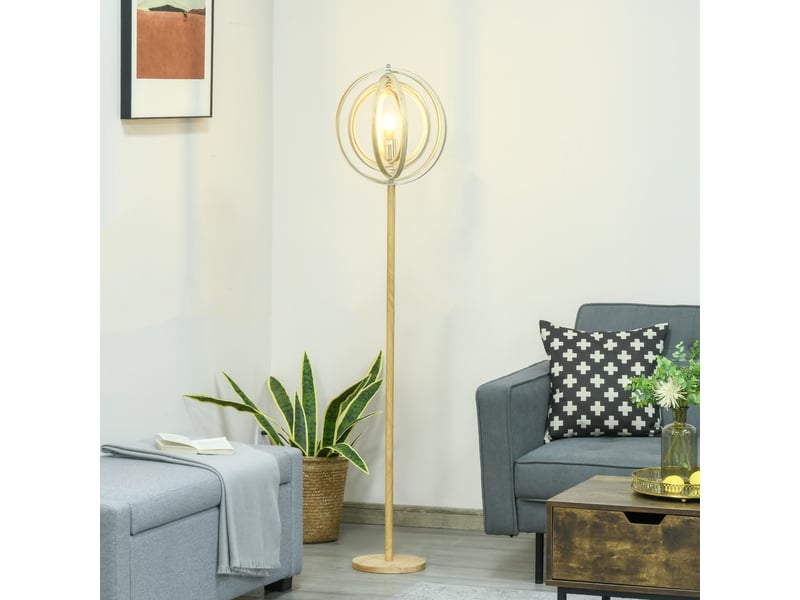  Lampadaire sur pied circulaire 40 w max. Abat-jour bois naturel clair dim. Ø 38 x 160 cm  - Conforama D