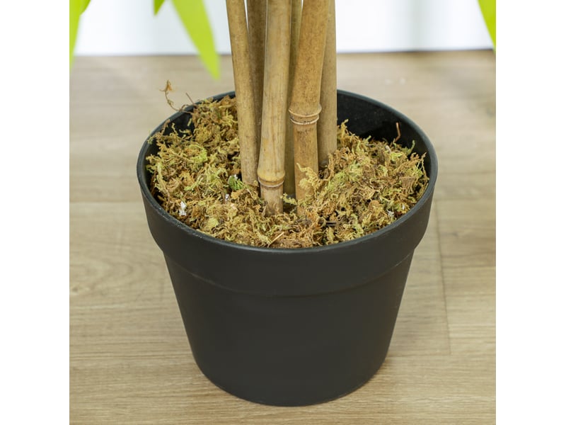  Plante artificielle bambou 150 cm verte en plastique avec pot et mousse décorative, idéale pour intérieur et extérieur  - Conforama E