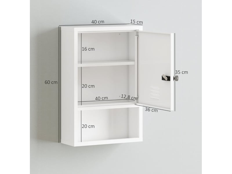  Armoire à pharmacie murale 40 x 15 x 60 cm – blanche – serrure à code et clé, rangement à 2 niveaux  - Conforama C