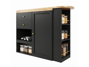 Bar pivotant 105x39x102 cm avec 2 tiroirs et rangement ouvert, mdf, noir