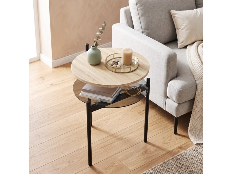  Table d'appoint ronde avec étagère en verre, 41,8 x 39,8 x 53,5 cm homvra  - Conforama D