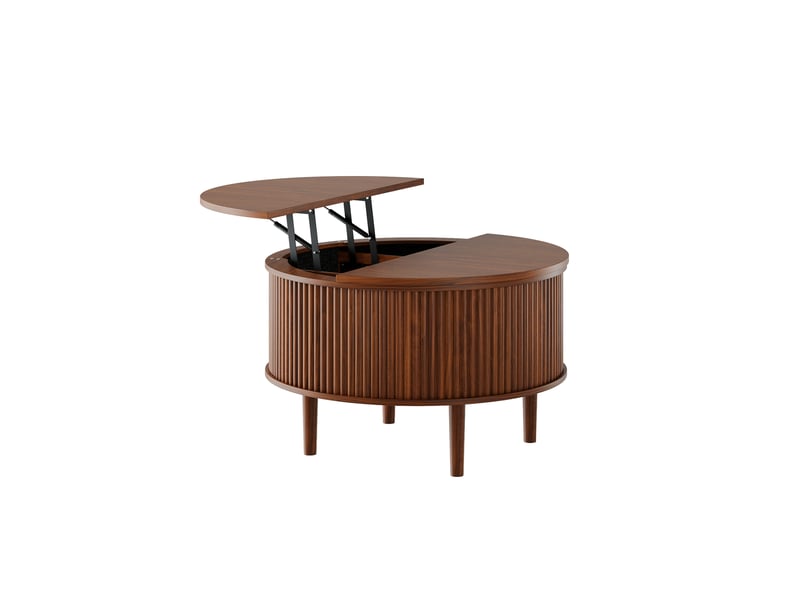 Table basse ronde relevable 80 cm marron avec rangement dissimulé et plateau pliant à soutien hydraulique rétro  - Conforama A