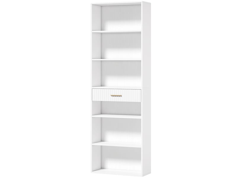  Bibliothèque design effet bois blanc tiroir cannelé poignée métal doré  - Conforama A