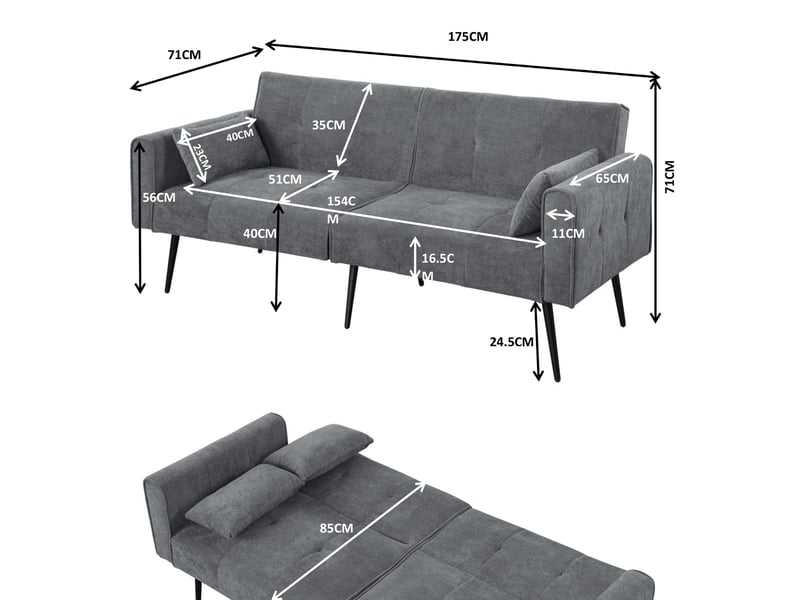  Canapé-lit convertible modenvie 3 places pliant en velours côtelé gris 175 x 71 x 71 cm  - Conforama C