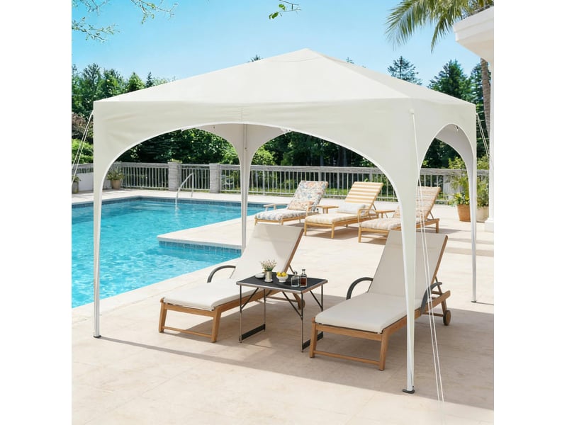 Tonnelle de jardin pliante 300x300x260 cm beige, métal et tissu oxford, protection pluie et soleil - Conforama B