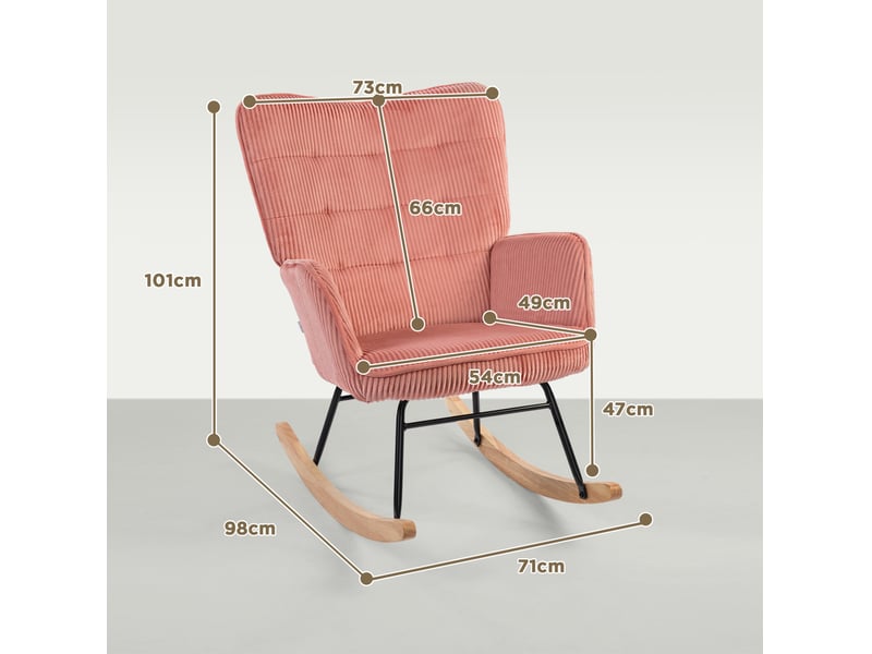  Fauteuil à bascule tcqpz en polyester effet velours côtelé rose 71 x 98 x 101 cm  - Conforama B