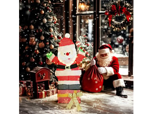Décoration de noël père noël led multicolore 93 cm sur boîte cadeau, 97 leds blanc chaud, extérieur ip44