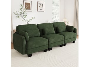 Canapé droit modulaire 3 places 253x88x88 cm, accoudoirs et coussins de soutien, cadre en bois, chenille, vert