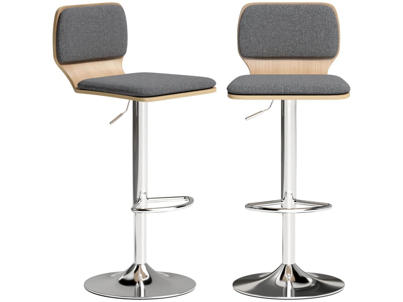  Lot de 2 tabourets de bar chaises de bar réglable en hauteur dossier repose-pieds pivotant 360° 41x47,5x81-102cm gris  - Conforama A