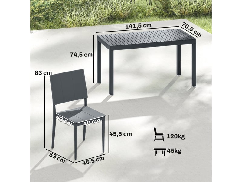  Salon de jardin,141,5x70,5x74,5 cm,5 pièces avec table,métal,gris foncé  - Conforama C
