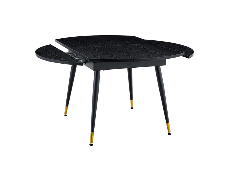  Table à manger extensible ronde à ovale noire, plateau mdf, pieds métal avec accents dorés, 6 à 8 places  - Conforama A